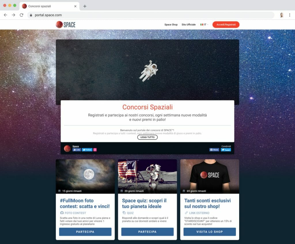 Loyalty portal landing page concorsi a premi